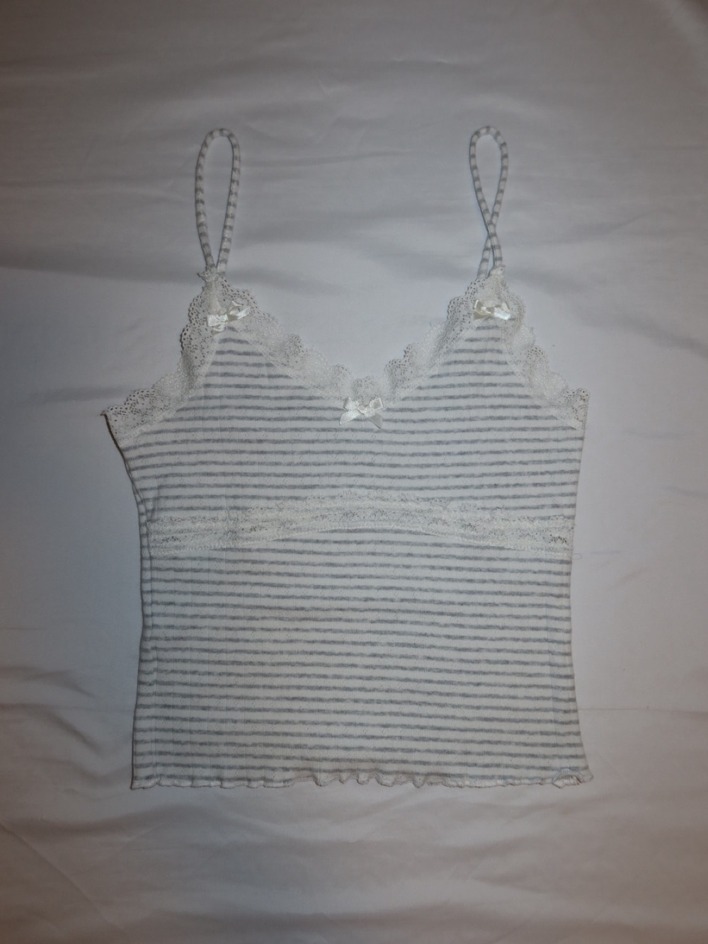 Women's Lace-Trim Striped Cami Tank Top - White & Light Gray